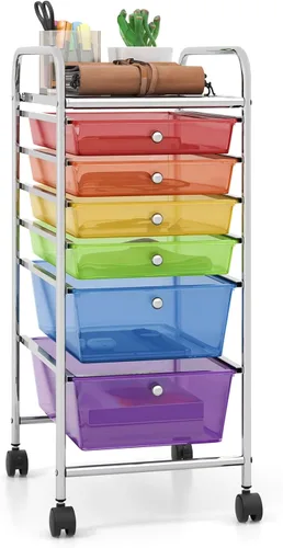 Vista 31 de Giantex Carro Organizador con 6 Cajones, con Ruedas, para Herramientas, Papel de Recortes, Hogar, Oficina, Escuela, Carro Utilitario Móvil Multiusos