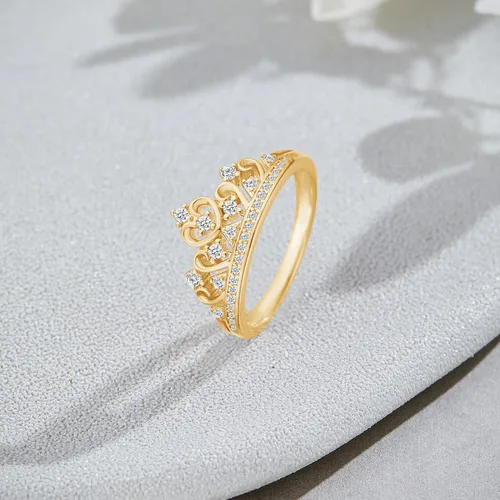 Vista 4 de AFFY Circonita cúbica blanca de corte redondo, moissanita creada, diamante cultivado en laboratorio o diamante natural corona de princesa anillo