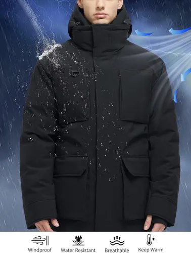 Vista 5 de Chaquetas largas de invierno para hombre, parka impermeable de dos piezas con capucha, abrigos cálidos de nieve con capucha
