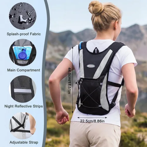 Vista 2 de KUYOU Running Hydration Vest - Lightweight Insulated Hydration Backpack with 2L Water Bladder, Adjustable Chest Straps and Reflective Water Backpack