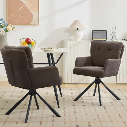 Vista 15 de Faux Leather Swivel Dining Chair Comfy Accent Chair for Living Room, Black Modern Dining Room Chairs Upholstered Accent Armchair with Mid Back