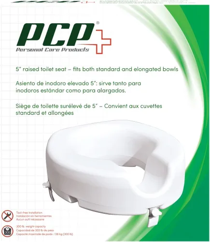 Vista 6 de PCP Asiento de inodoro elevado de 5 pulgadas, ajuste universal, elevación de altura de perfil alto, bloqueo de estabilidad de ajuste, soporte