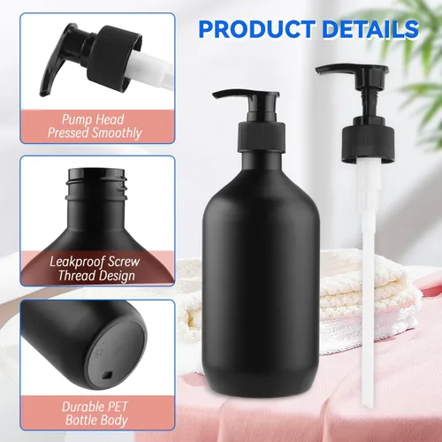 Vista 7 de BOSMOIW - Dispensador de jabón PET negro mate de 500ml / 17 onzas, botella de bomba de champú de plástico, recipientes de jabón de manos vacíos