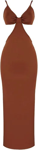 Vista 6 de Antopmen Vestido largo de punto con tirantes delgados para mujer, elegante, sexy, corte de fiesta, sin espalda, entallado, entallado