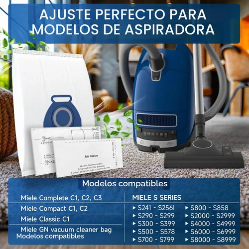 Vista 4 de Paquete de 20 bolsas de aspiradora 3D Airclean GN para Miele Complete C3, Classic C1, Complete C1, Complete C2, S2, S5, S8 Series de aspiradora