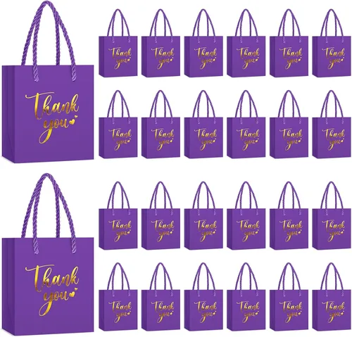 Vista 13 de Honoson - 60 mini bolsas de regalo de agradecimiento con asa a granel de 4 x 2.75 x 4.5 pulgadas, pequeña bolsa de papel de aluminio para envolver