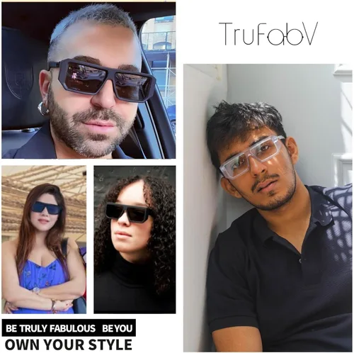 Vista 3 de TruFabV Lentes de sol cuadrados grandes retro para hombres y mujeres, diseño de moda, aviador, parte superior plana, pantallas rectangulares