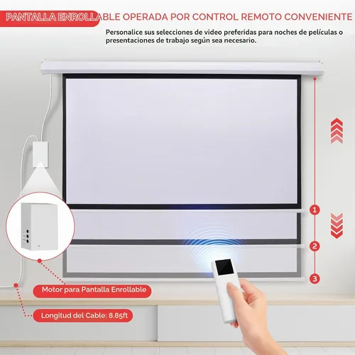 Vista 2 de Pyle PRJELMT76 - Pantalla de proyector portátil motorizada blanca mate de 72 pulgadas, pantalla de proyección automática con montaje en pared/techo