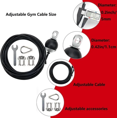 Vista 4 de Cable de Polea de Fitness Ajustable, Accesorios de Máquina de Cable de Repuesto, Accesorios de Polea de Cable para Gimnasio - Cable de Alambre