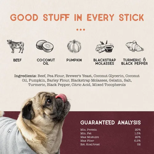 Vista 7 de Dog Treat Naturals Palitos de superalimento, carne de res y calabaza, bolsa de 10 onzas, palitos masticables para perros, totalmente naturales