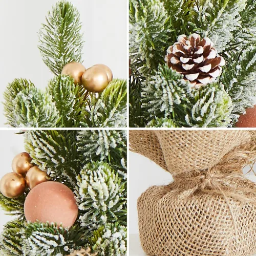 Vista 7 de Decoración de Árbol de Navidad Pequeño de Arpillera con Luces - Mini Árbol Artificial de Mesa Central para Decoraciones Navideñas de Interior Casa
