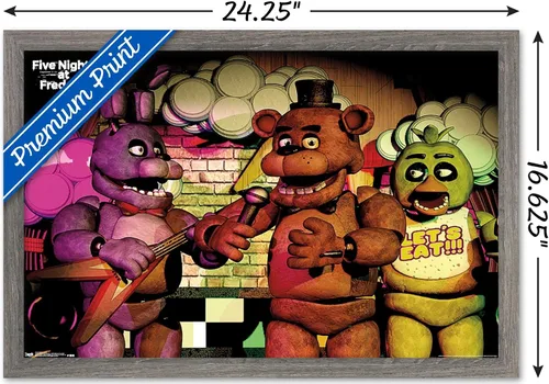 Vista 3 de Trends International Five Nights at Freddy's - Póster de pared de banda, 14.725 x 22.375 pulgadas, versión enmarcada de madera de granero