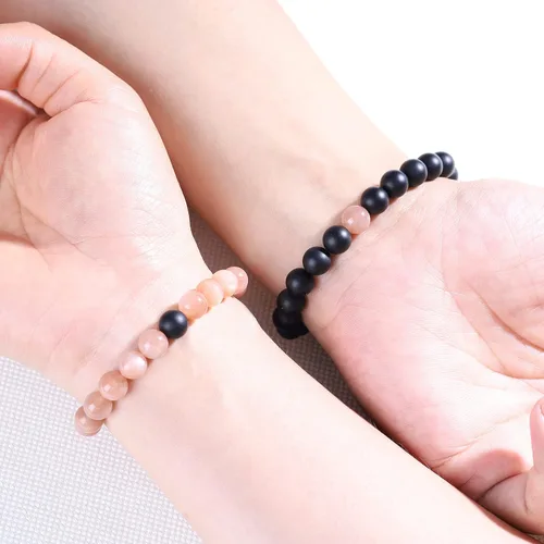 Vista 2 de COAI Pulseras a juego de piedra de ónix de larga distancia para parejas