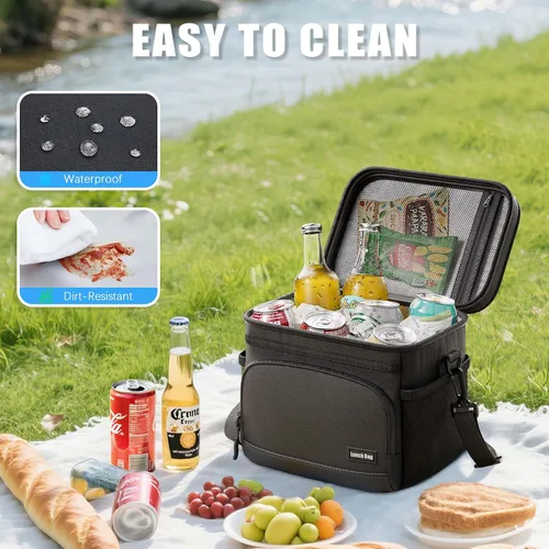 Vista 4 de Lonchera térmica para mujeres y hombres, bolsa térmica suave para el trabajo, oficina, viajes, picnic, color negro, 9L