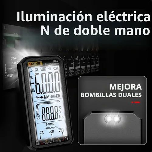 Vista 5 de Multímetro digital de 6000 cuentas, voltímetro de rango automático con LCD, mide corriente CA/CC, voltaje, temperatura de resistencia, para Negro