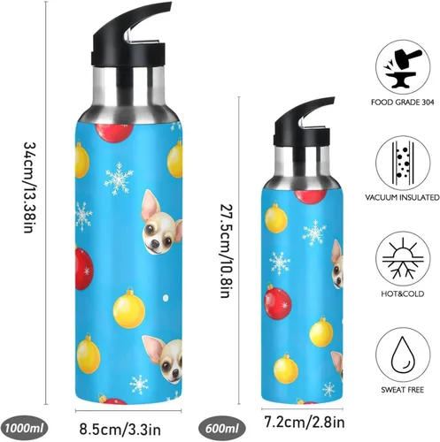 Vista 2 de Cute Dog Faces Stainless Steel Vacuum Insulated Water Bottle 20 Oz Leakproof Water Bottles, BPA-Free Sport Water Bottle