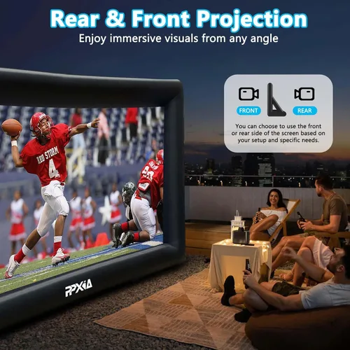 Vista 3 de Pantalla de cine inflable para exteriores de 20 pies, pantallas inflables de proyección frontal y trasera con soplador de aire, lo mejor para noches