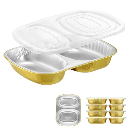 Vista 15 de Bandejas ovaladas de papel de aluminio con tapas a presión (paquete de 5) Recipiente reutilizable de servicio pesado 2 veces más grueso de 25