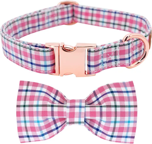 Vista 12 de Tunkoo Collar para perro con pajarita, elegante, a cuadros, suave, cómodo, de algodón, ajustable, hebilla de metal premium, pequeño, mediano