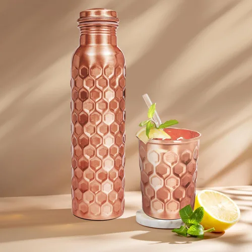 Vista 8 de Botella de agua de cobre, 32 oz (950 ml), cobre puro diamante