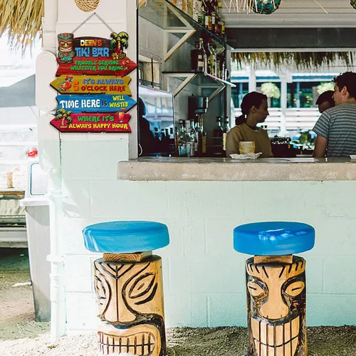 Vista 6 de THUYPT Cartel personalizado con reglas Tiki para bar Tiki, decoración de madera Tiki con patrón Tiki Totem, decoración tropical para playa impresa