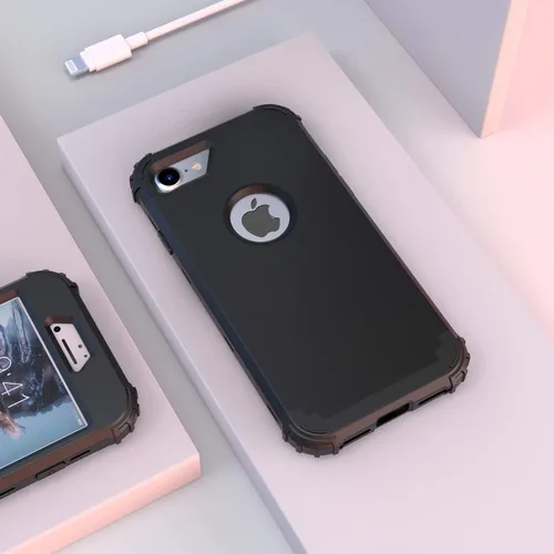 Vista 3 de IDweel Funda para iPhone 8 con Protector de Pantalla de Vidrio Templado, para iPhone 7, 3 en 1, Resistente a Golpes, Delgada, Híbrida, de Servicio