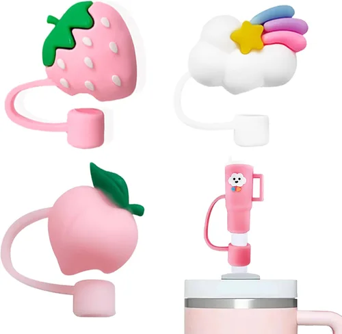 Vista 23 de 8 fundas de popote compatibles con vasos Stanley de 30 y 40 onzas, protectores de tapas reutilizables con puntas de silicona para vasos de 0.4