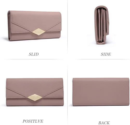 Vista 5 de Cartera de cuero suave para mujer con tres pliegues y organizador de tarjetas