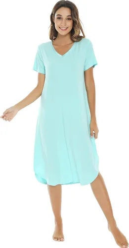 Vista 3 de NACHILA Camisones para mujer, viscosa hecha de bambú, cuello en V, manga corta, ropa de dormir fresca