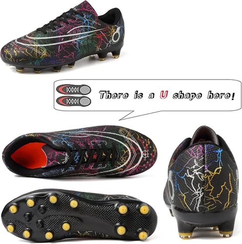 Vista 2 de Beyondjuff Zapatos de fútbol para niños con tacos de fútbol para suelo firme, zapatos de césped para niñas, zapatos de entrenamiento al aire libre