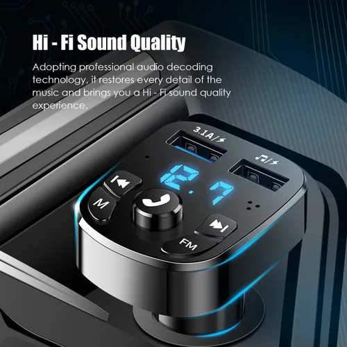 Vista 6 de Transmisor FM Bluetooth para coche, adaptador inalámbrico Bluetooth Rudio Aux Kit de coche reproductor MP3 receptor audio música estéreo, llamadas