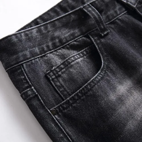 Vista 7 de Jeans rasgados para hombre, ajustados, ajuste regular, pierna cónica, desgastados, pantalones de mezclilla para hombre con agujero