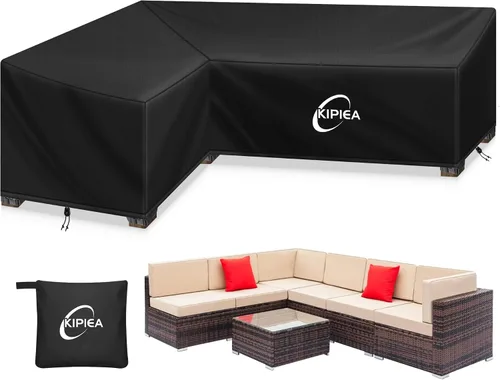 Vista 23 de Kipiea Funda para Sofá Seccional en Forma de L para Patio, Tela Oxford Resistente 420D, Funda Seccional para Exteriores con 6 Hebillas a Prueba