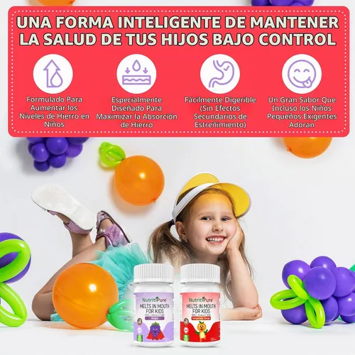 Vista 3 de Hierro masticable para niños y niños pequeños 9 mg con vitamina