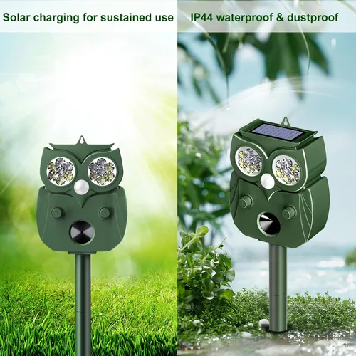 Vista 5 de Repelente de animales para exteriores, alimentado por energía solar, ultrasónico, ciervo, ardilla, conejo, roedor, disuasorio de perros, repelente