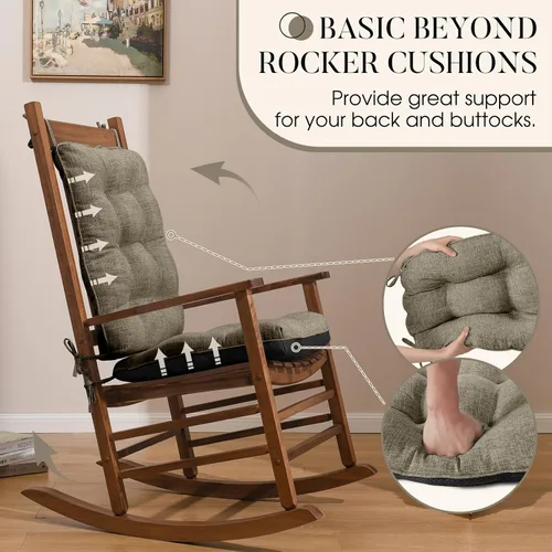 Vista 4 de Basic Beyond Juego de 2 cojines para mecedoras de porche para sillas mecedoras de madera para exteriores con acolchado grueso, cojín de respaldo