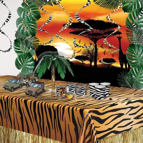 Vista 4 de Beistle Mantel con estampado de tigre, 54 x 108 pulgadas, naranja/bronceado/negro