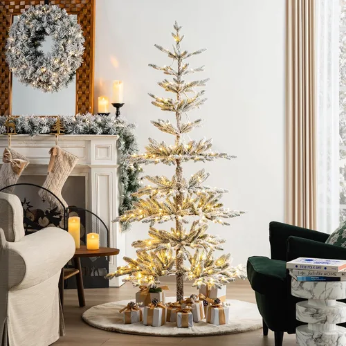 Vista 28 de Glitzhome - Árbol de Navidad artificial delgado preiluminado de 2.4 m, con ramas de pino Aspen Frostfall, soporte plegable de metal, 500 luces Aspen