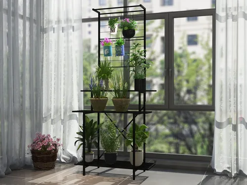 Vista 8 de Estante colgante para macetas, resistente soporte para plantas, enrejado, soporte para plantas de múltiples capas para el hogar, jardín, balcón