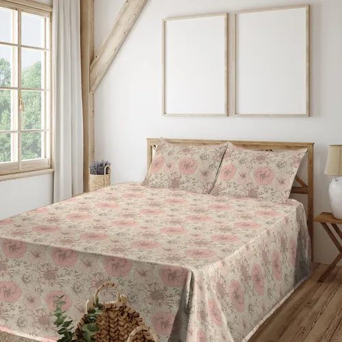 Vista 30 de Ambesonne Floral Sheet Set, Nature Themed Oversimplified Blossom Shaped Pattern Print Artwork, Fitted and Flat Sheet with Pillowcases Bedding Accent