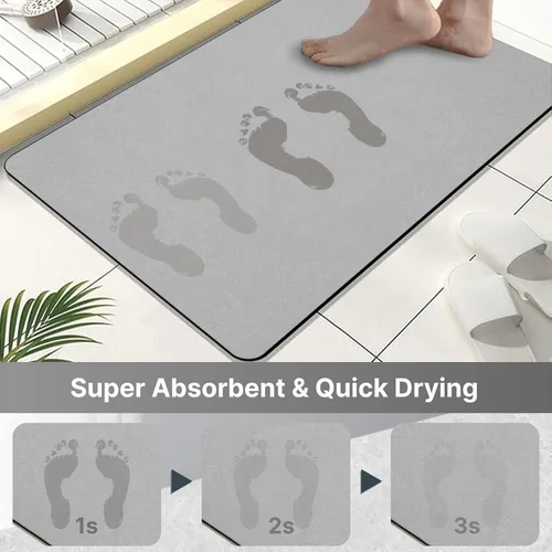 Vista 2 de Tierra de Diatomeas Tapete de Baño Alfombras de Baño Súper Absorbente Secado Rápido Antideslizante Tapete de Baño Delgado Tapetes de Piso de Baño