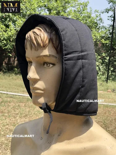 Vista 3 de NauticalMart Gorra acolchada de algodón renacentista medieval negro para casco, Chainmail Coif, Negro