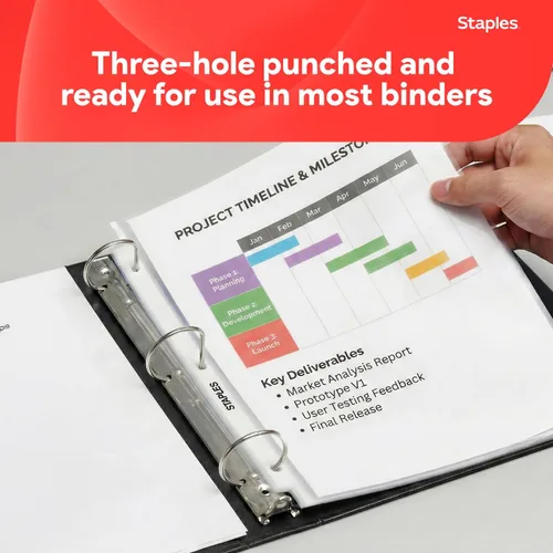 Vista 4 de Staples Protectores de hojas pesados, 8.5 x 11 pulgadas, protectores transparentes de 3 agujeros perforados, caja fuerte para archivos, paquete