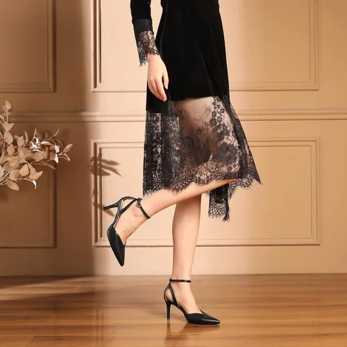 Vista 6 de RIBONGZ Zapatos de boda para mujer, con purpurina, punta puntiaguda, tacones altos, sexy, con correa al tobillo, zapatos de vestir para fiesta