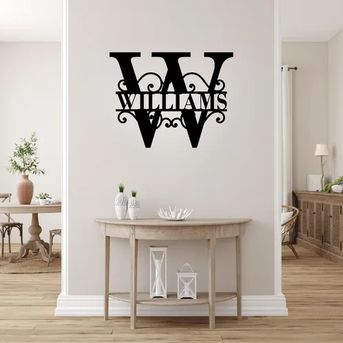 Vista 3 de Letrero de Nombre de Metal Personalizado – Monograma de Letra Dividida para Decoración de Pared, Letrero de Apellido Familiar Personalizado, Regalo