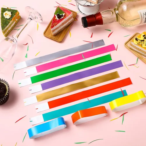Vista 4 de Epakh 600 muñequeras de papel neón, colores surtidos Pulseras impermeables para fiestas de eventos, banda adhesiva para control de entrada