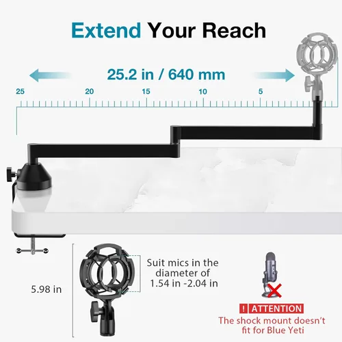 Vista 3 de InnoGear Brazo de Micrófono de Perfil Bajo, Soporte de Brazo de Micrófono Giratorio de 360°, Brazo Articulado de Micrófono de Escritorio Plegable