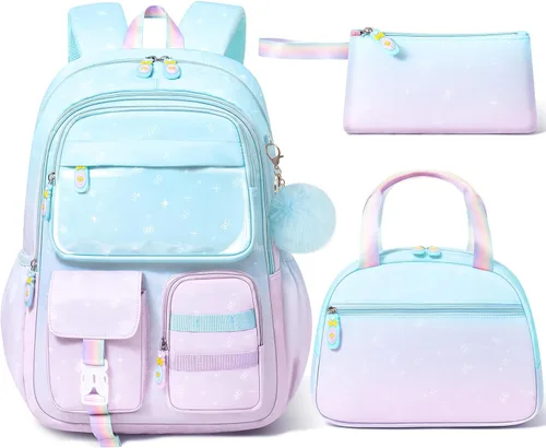 Vista 11 de Fimibuke Mochilas infantiles para niñas, juego de 4 bolsas para libros para Verde menta