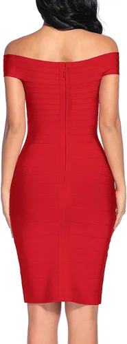 Vista 2 de Madam Uniq Vestido de vendaje para mujer, hombros descubiertos, entallado, para club, boda, fiesta, cóctel, vestidos sexys
