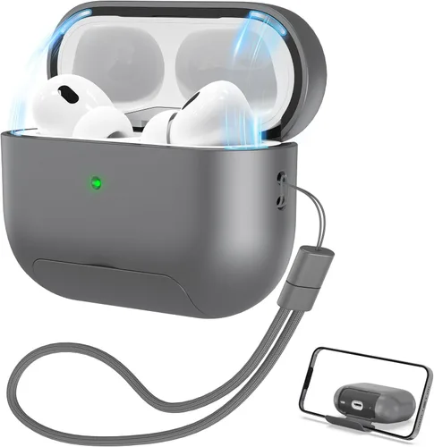Vista 13 de RFUNGUANGO Funda protectora para AirPods Pro de 2ª generación, con función de soporte para teléfono, bloqueo de cubierta magnética, para AirPods Pro